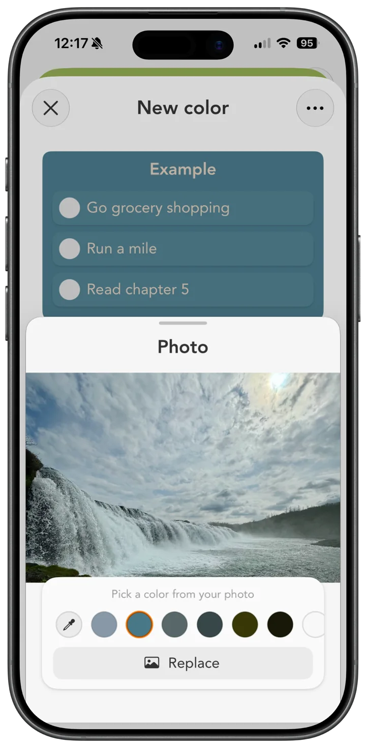 Pulling custom category colors from a photo in Smart Tasks