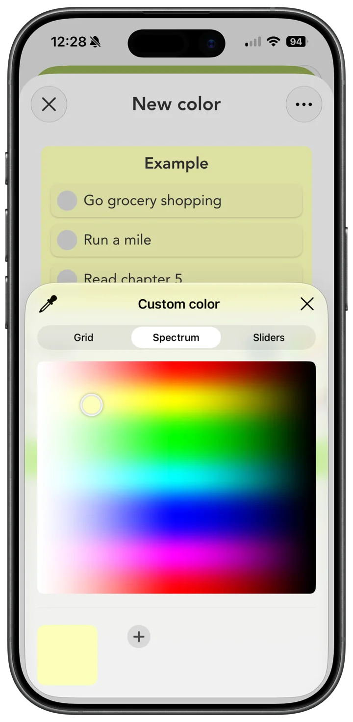 Choosing a custom category color from the full spectrum in Smart Tasks