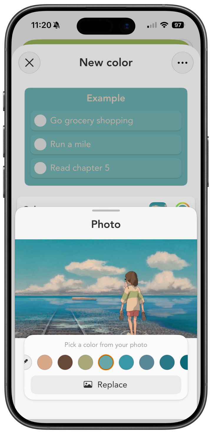 Creating custom category colors from a photo in Smart Tasks