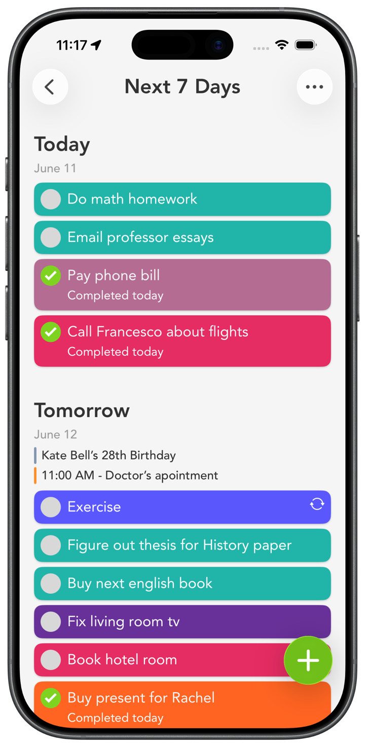 Completed tasks shown within each day in Smart Tasks